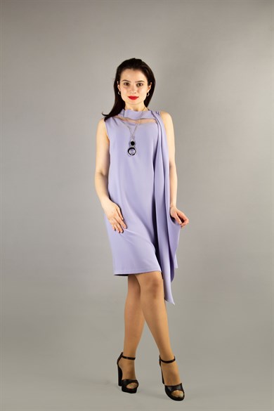Draped Dress With Tulle Detail - Levander