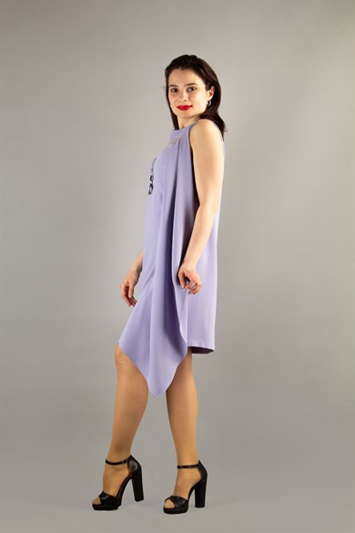 Draped Dress With Tulle Detail - Levander