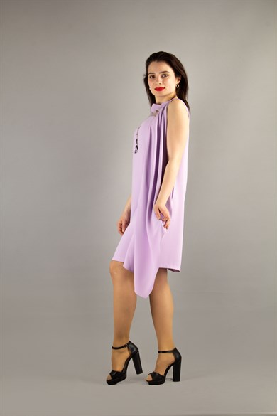 Draped Dress With Tulle Detail - Lilac