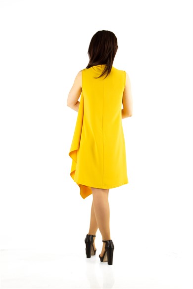 Draped Dress With Tulle Detail - Yellow