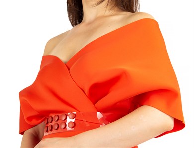 Elegant V Neck Wrap Scuba Slit Big Size Dress with Belt - Orange