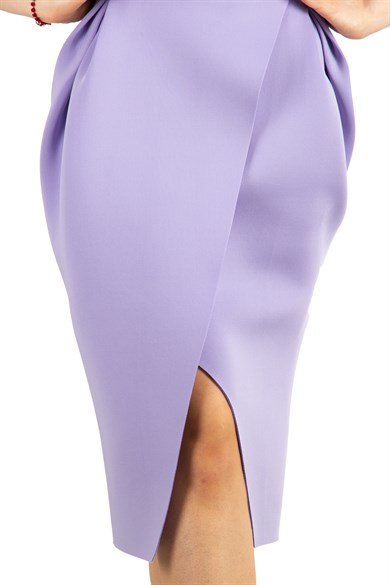 Elegant V Neck Wrap Scuba Slit Big Size Dress with Belt - Lilac