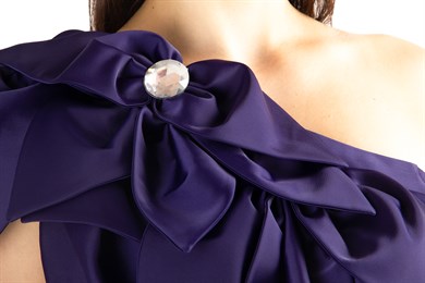 Flower and Diamond  Detail One Shoulder Satin Dress