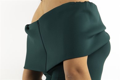 Folded Bow Neck Off Shoulder Ruffle Hem Scuba Dress - Emerald Green
