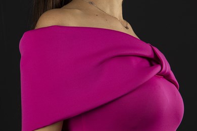 Folded Bow Neck Off Shoulder Ruffle Hem Scuba Dress - Fuchsia