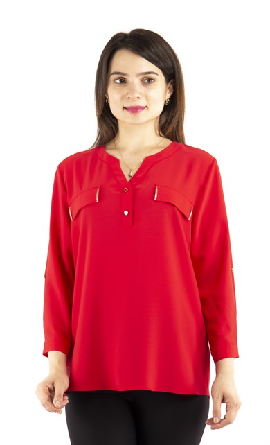 Half Neck Blouse - Red