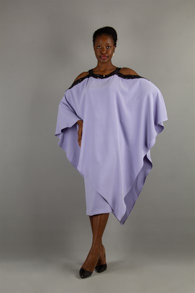Halter Cold Shoulder Cape ​Sequin Dress - Lilac