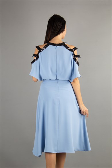 Halter Cold Shoulder ​Sequin Drape Dress - Baby Blue