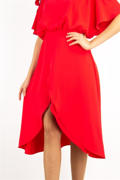 Halter Cold Shoulder ​Sequin Drape Dress - Red