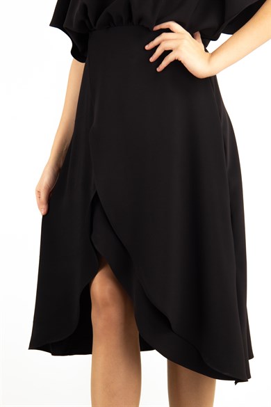 Halter Cold Shoulder ​Sequin Drape Dress - Black
