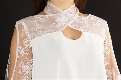 Halter Neck Lace Chest Midi Dress - White