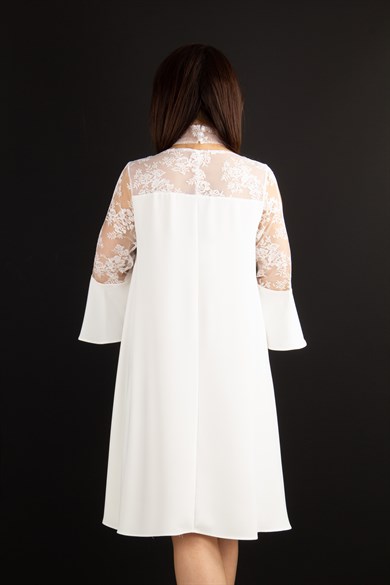Halter Neck Lace Chest Midi Dress - White
