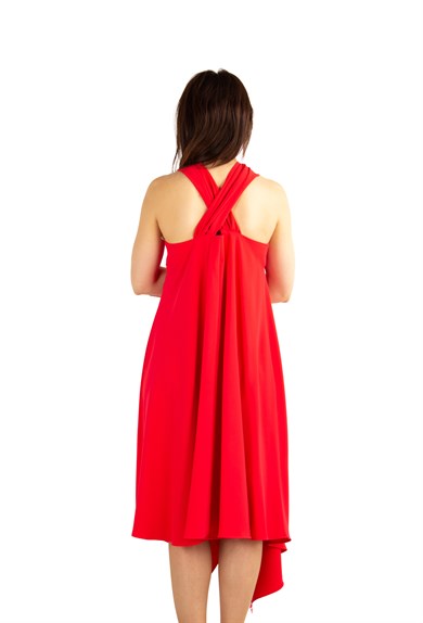 Halter O-Ring Center Slit Dress - Red