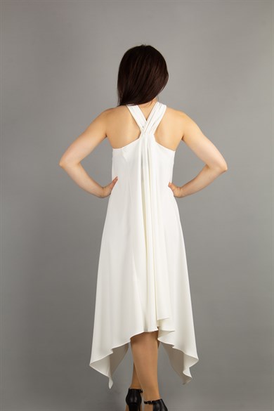 Halter O-Ring Center Slit Dress - White