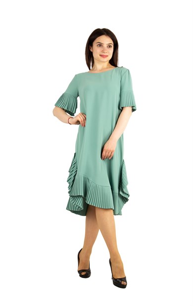 Hem and Sleeves Frilled Big Size Dress - Mint Green