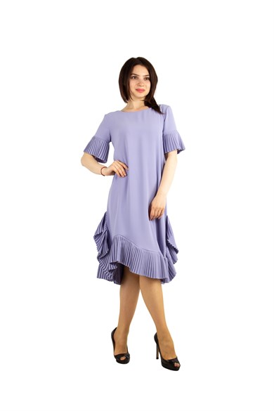 Hem and Sleeves Frilled Big Size Dress - Lilac