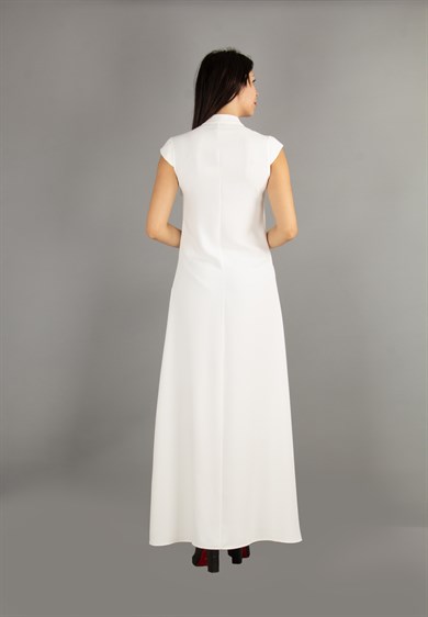 High Neck Low-Cut Cap Sleeve Maxi Dress - White