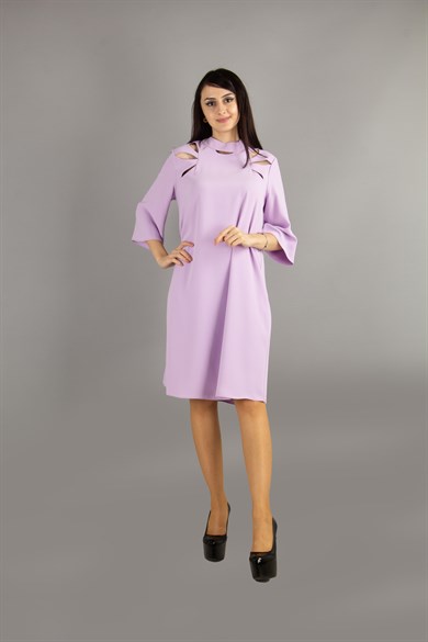 Key Hole Neck Short Sleeve Big Size Dress - Lilac