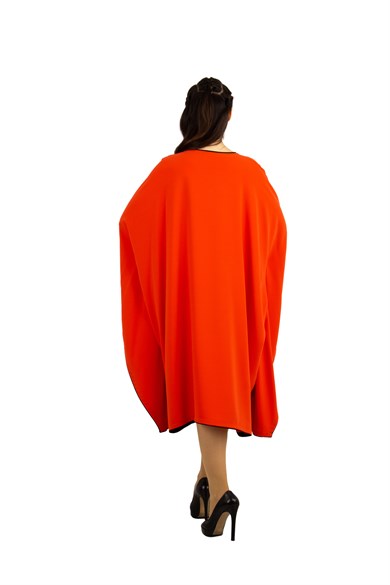 Kimono Sleeve Midi Dress - Orange/Black