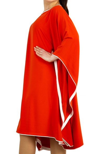 Kimono Sleeve Midi Dress - Orange/White
