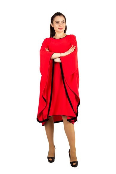 Kimono Sleeve Midi Dress - Red/Black