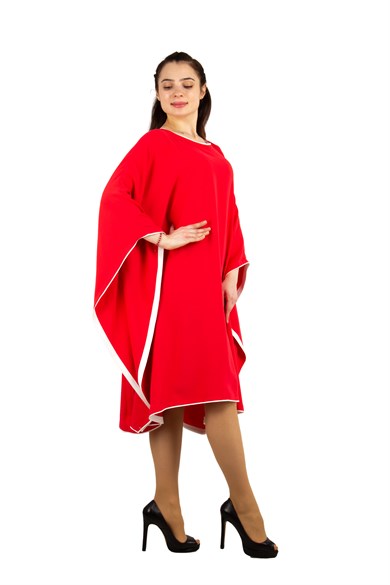Kimono Sleeve Midi Dress - Red/White