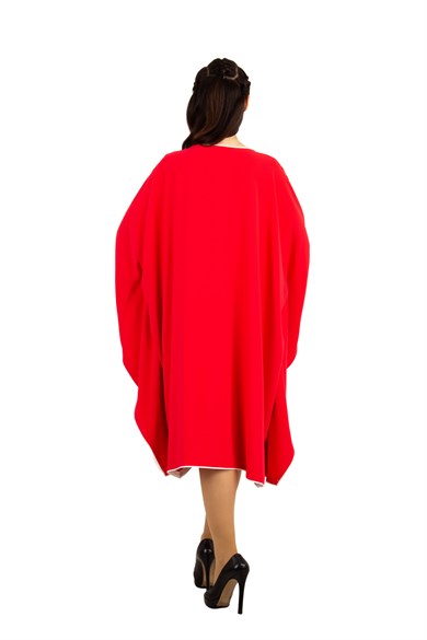 Kimono Sleeve Midi Dress - Red/White