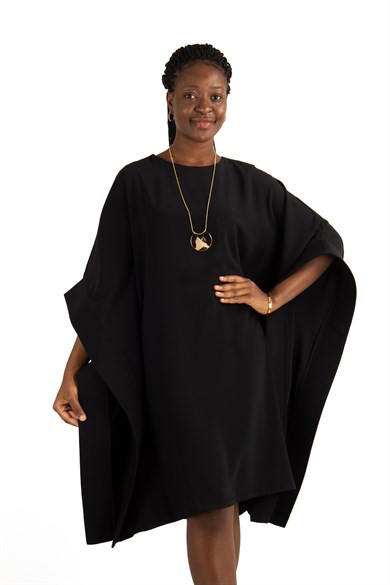 Kimono Sleeve Stylish Midi Dress - Black