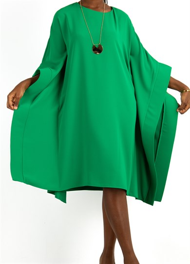 Kimono Sleeve Stylish Midi Dress - Grass Green