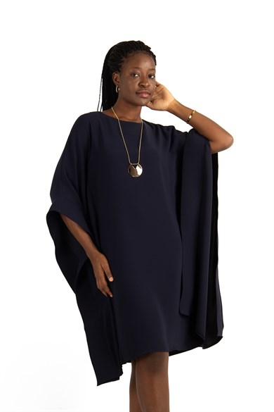 Kimono Sleeve Stylish Midi Dress - Navy Blue