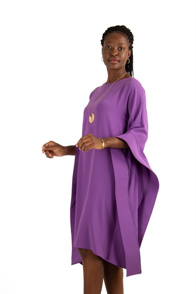 Kimono Sleeve Stylish Midi Dress - Purple