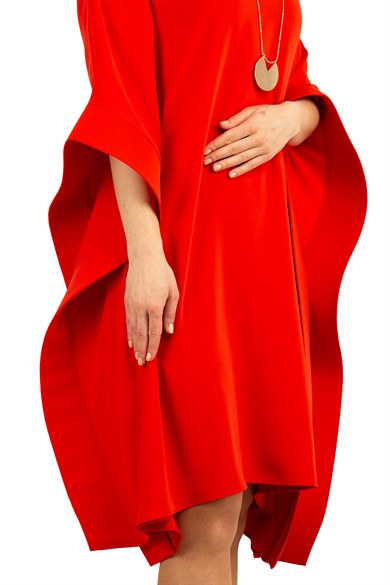 Kimono Sleeve Stylish Midi Dress - Red