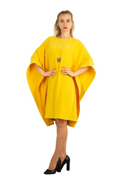 Kimono Sleeve Stylish Midi Dress - Yellow
