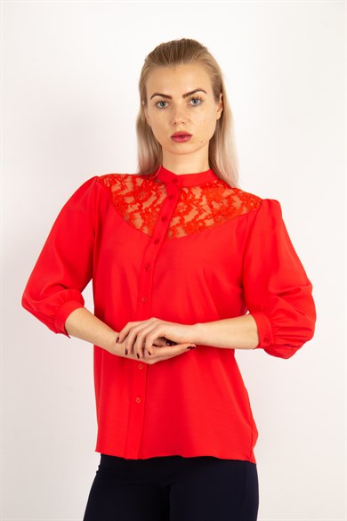 Lace Chest Shirt - Red