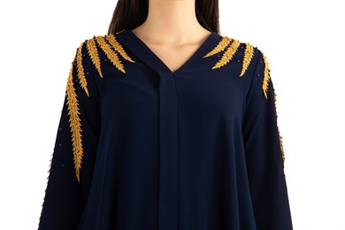 Lace Detail Shoulder V-Neck Dress - Navy Blue