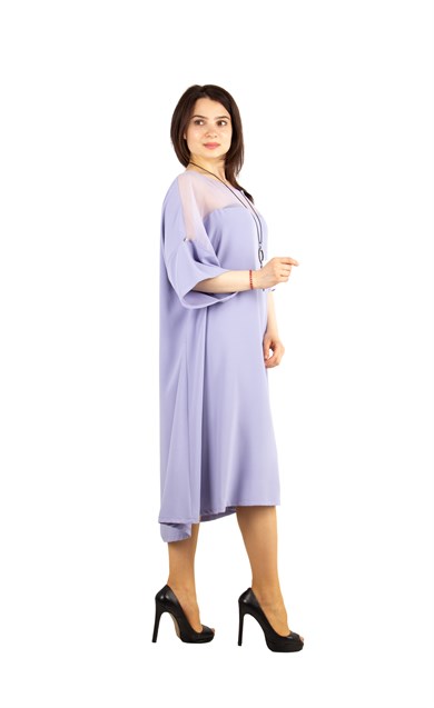 Lace Side V-Neck Midi Dress - Lilac