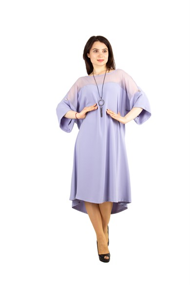 Lace Side V-Neck Midi Dress - Lilac