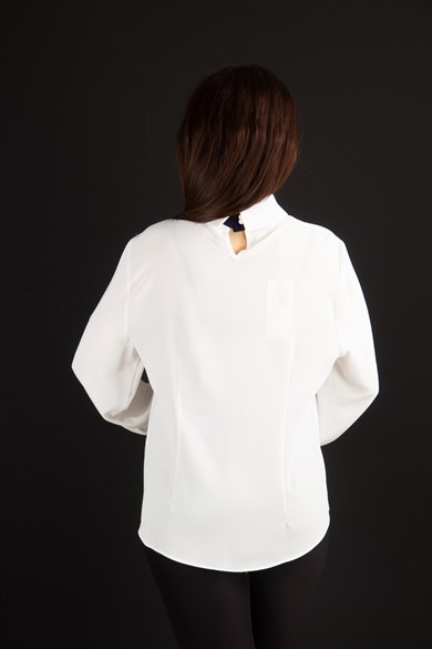 Long Sleeve Brooch Detailed Collar Big Size Blouse