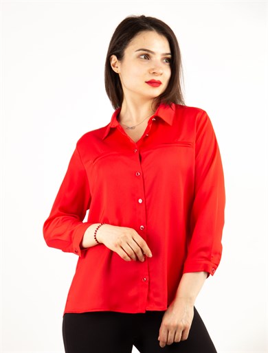Metal Button Blouse - Red