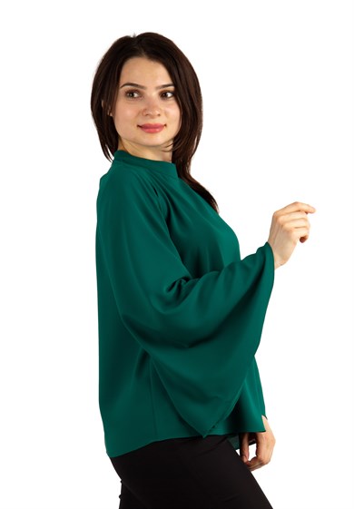 O Neck Long Wide Sleeve Big Size Top - Emerald Green