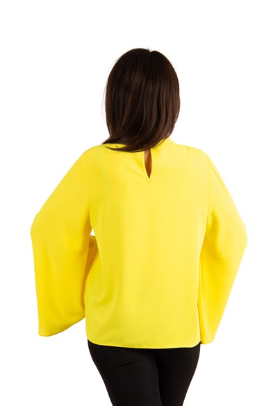 O Neck Long Wide Sleeve Big Size Top - Yellow