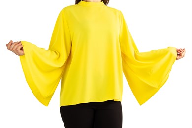 O Neck Long Wide Sleeve Big Size Top - Yellow