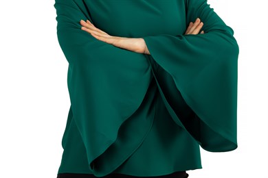 O Neck Long Wide Sleeve Top - Emerald Green