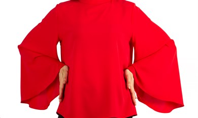 O Neck Long Wide Sleeve Top - Red