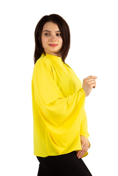 O Neck Long Wide Sleeve Top - Yellow