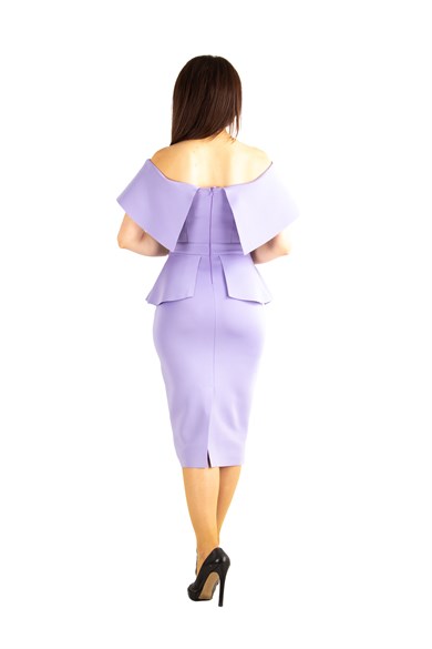 Off Shoulder Big Size Peplum Scuba Dress - Lilac