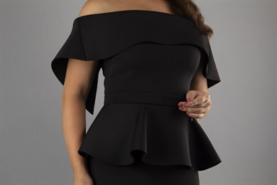 Off Shoulder Big Size Peplum Scuba Dress - Black