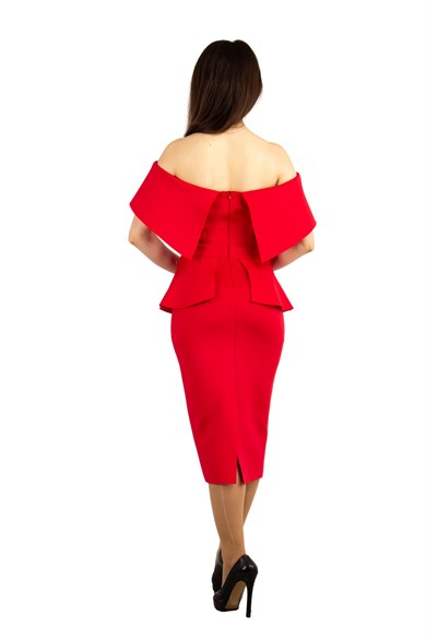 Off Shoulder Big Size Peplum Scuba Dress - Red