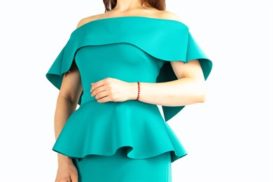 Off Shoulder Peplum Scuba Dress - Benetton Green