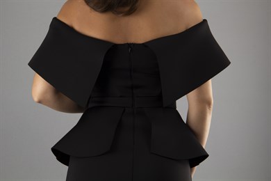 Off Shoulder Peplum Scuba Dress - Black